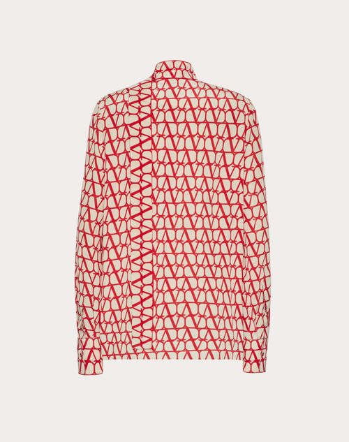 Valentino - Camicia In Crepe De Chine Toile Iconographe - Beige/rosso - Donna - Shelf - W Pap - Toile Rosso