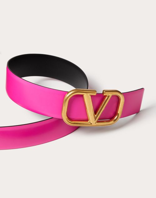 Valentino Garavani - Ceinture Vlogo Signature Réversible En Cuir De Veau Brillant. Hauteur : 40 mm - Pink Pp/noir - Femme - Ceintures