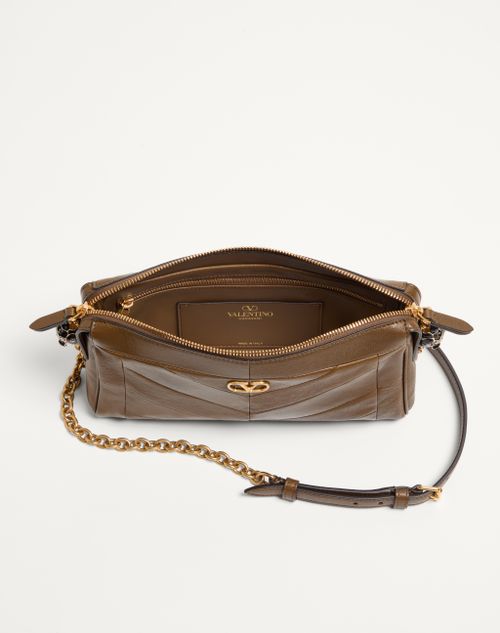 Valentino Garavani - Valentino Garavani Panthea Small Shoulder Bag In Nappa Leather With A Chevron Pattern - Tundra - Woman - Shoulder Bags
