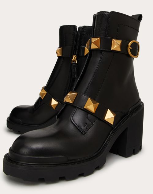 Roman Stud Calfskin Combat Boot 85mm for Woman in Black Valentino US