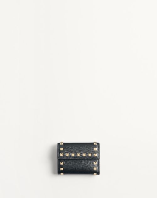 Valentino Garavani - Rockstud Trifold Wallet In Grainy Calfskin - Black - Woman - Wallets And Small Leather Goods