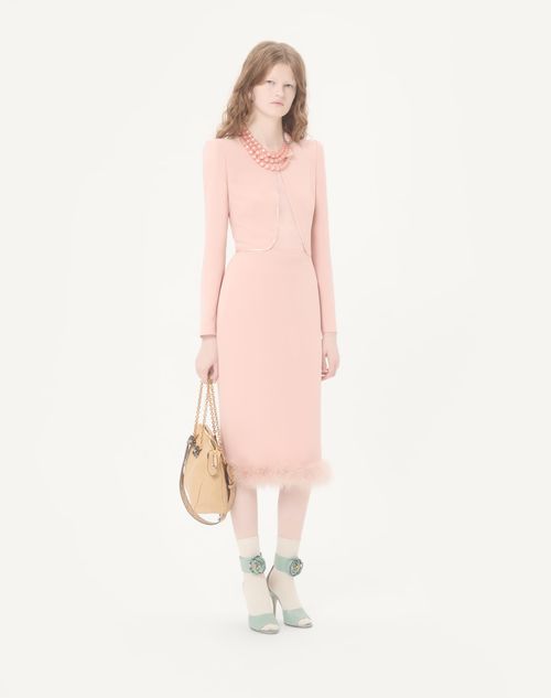 Valentino - Cady Couture Midi Dress With Feathers - Rose - Woman - Dresses