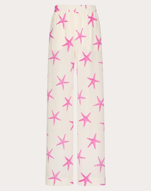 Valentino - Pantalón De Starfish Crepe De Chine - Marfil/pink Pp - Mujer - Pantalones Largos Y Cortos