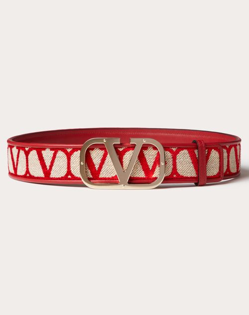 Valentino Garavani - Toile Iconographe Belt H.40 Mm - 베이지/레드 - 여성 - 벨트