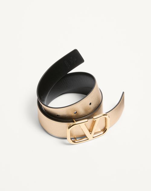 Valentino Garavani - Vlogo Signature Reversible Belt In Metallic And Shiny Calfskin 30 Mm - Gold/black - Woman - Belts