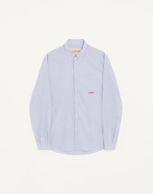 Valentino - Valentino Striped Cotton Shirt With Valentino Embroidery - Azure/white - Man - Shirts