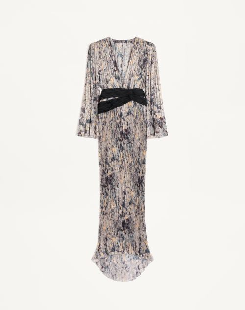 Valentino - Vestido Largo De Pekin Lurex Urbs Mosaïque Con Pliegues - Gris/varios Colores - Mujer - Vestidos De Noche