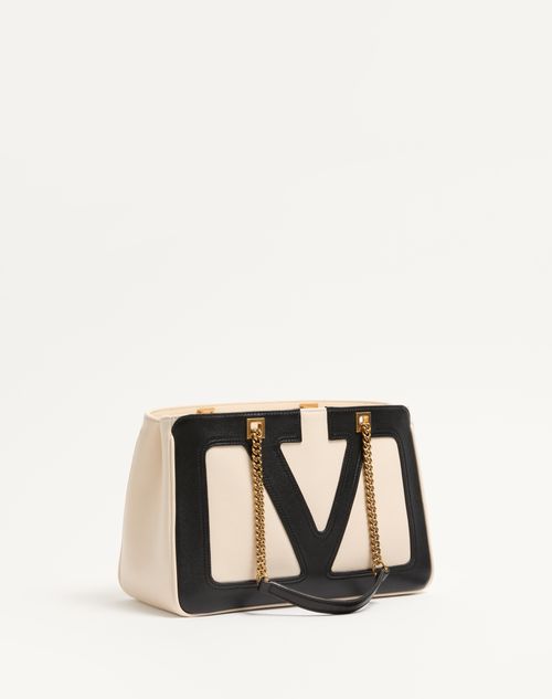 Valentino Garavani - Bolso De Compras Pequeño Valentino Garavani Viva Superstar De Cuero Napa - Manteca/negro - Mujer - Bolsos