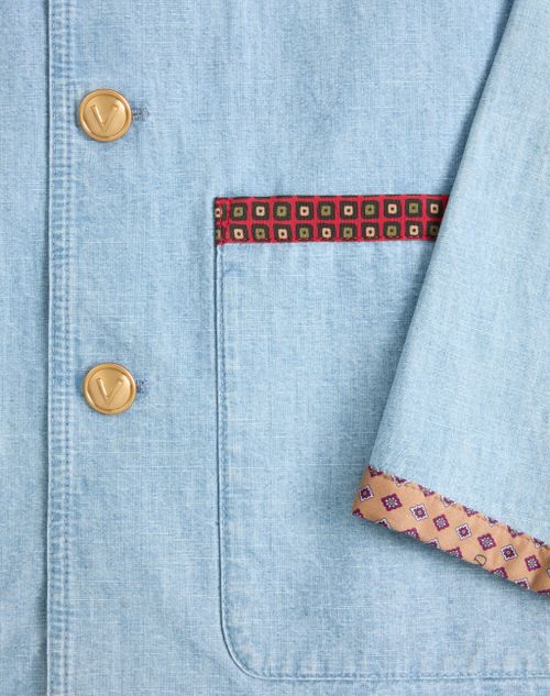 Valentino - Chaqueta Tipo Safari Valentino De Mezclilla Con Bordes Estampados - Denim - Hombre - Denim