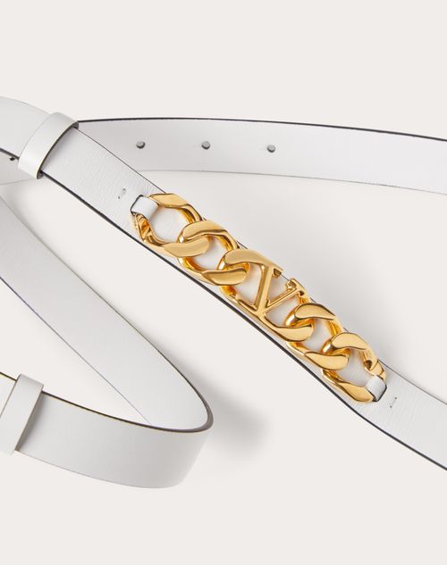 Valentino Garavani - Vlogo Chain Shiny Calfskin Belt 20 Mm - White - Woman - Belts
