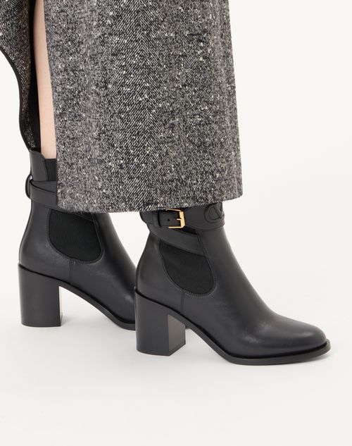 Valentino Garavani - Vlogo Embossed Calfskin Ankle Boot 75mm - Black - Woman - Boots And Ankle Boots