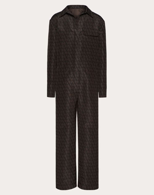 Valentino - Silk Faille Jumpsuit With All-over Toile Iconographe Print - Ebony/black - Man - Man