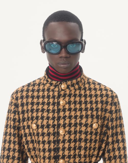 Valentino - Valentino Houndstooth Wool Safari Jacket With Belt - Black - Man - Outerwear