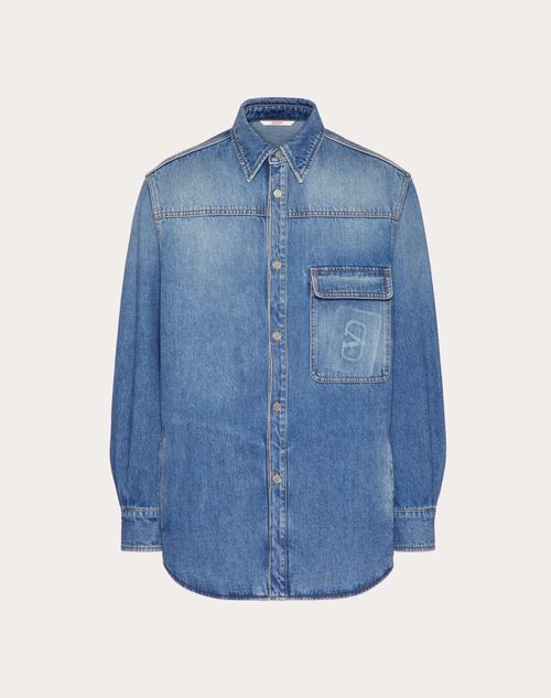 Valentino - Denim Shirt With Embossed Vlogo Signature - Denim - Man - Denim