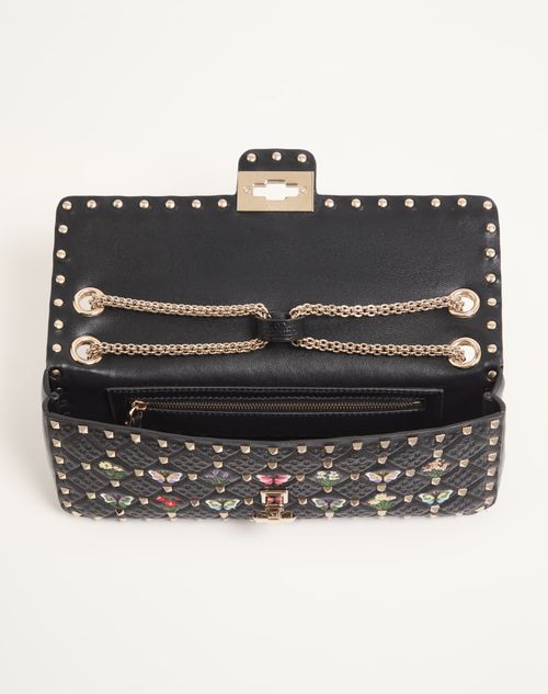 Valentino Garavani - Borsa Media A Spalla Valentino Garavani Rockstud Spike In Nappa Ricamata - Nero/multicolor - Donna - Borse A Spalla