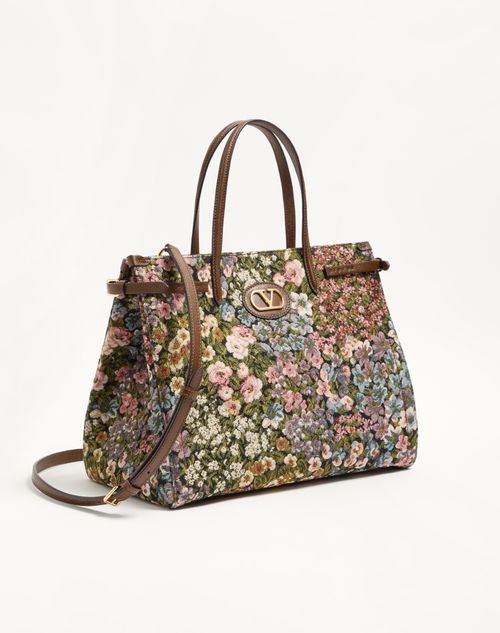 Valentino Garavani - Valentino Garavani Antibes Medium Shopping Bag In Apres L'hiver Jacquard Fabric - Multicolour/tobacco - Woman - Totes
