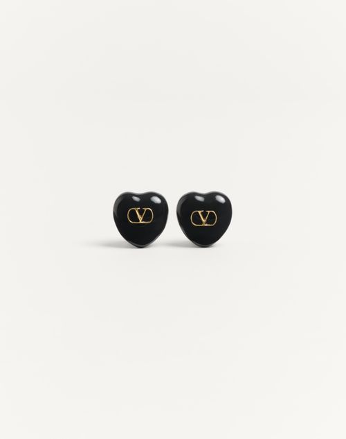 Valentino Garavani - Coeur Royal Earrings In Metal And Enamel - Gold/black - Woman - Accessories