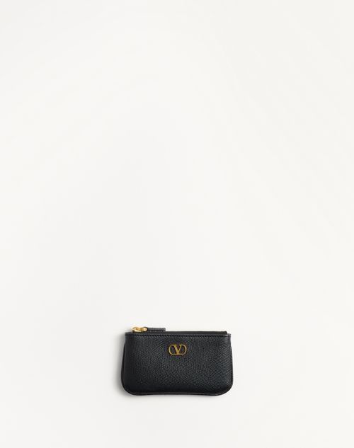 Valentino Garavani - Vlogo Signature Grainy Calfskin Key Ring - Black - Woman - Wallets And Small Leather Goods