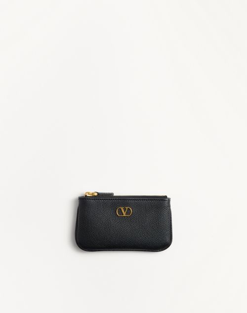 Valentino Garavani - Vlogo Signature Grainy Calfskin Key Ring - Black - Woman - Wallets And Small Leather Goods