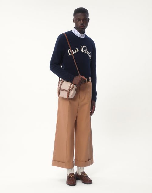Valentino Garavani - Small Rockstud Shoulder Bag In Canvas - Natural/tobacco/saddle Brown - Man - Man Bags & Accessories Sale
