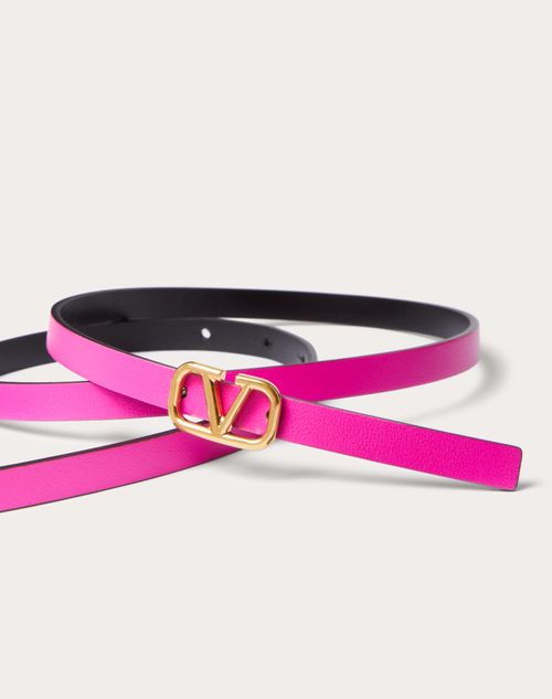 Valentino Garavani - Ceinture Réversible Vlogo Signature En Cuir De Veau Brillant, Hauteur : 10 mm - Pink Pp - Femme - Ceintures