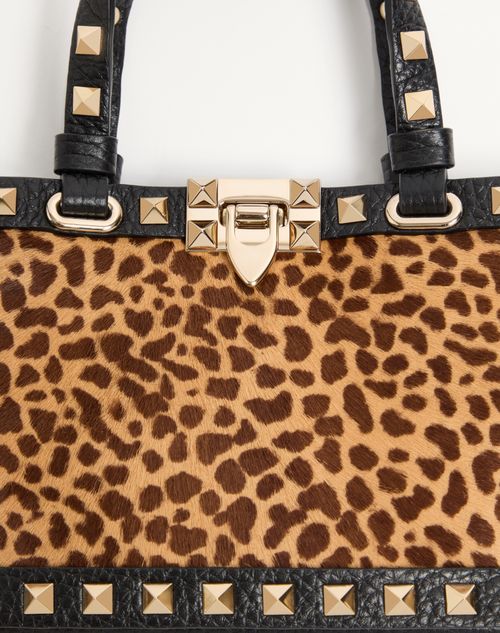 Valentino Garavani - Mini Rockstud Shopping Bag In Pony-effect Calfskin With Animal Print - Animal Print - Woman - Totes