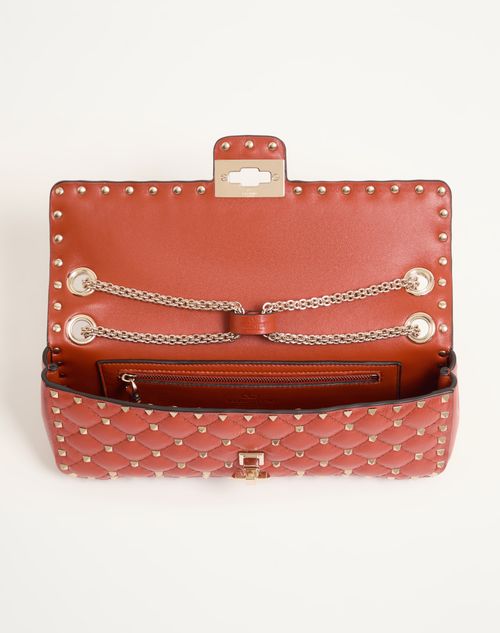 Valentino Garavani - Valentino Garavani Rockstud Spike Medium Shoulder Bag In Kidskin - Papavero - Woman - Shoulder Bags