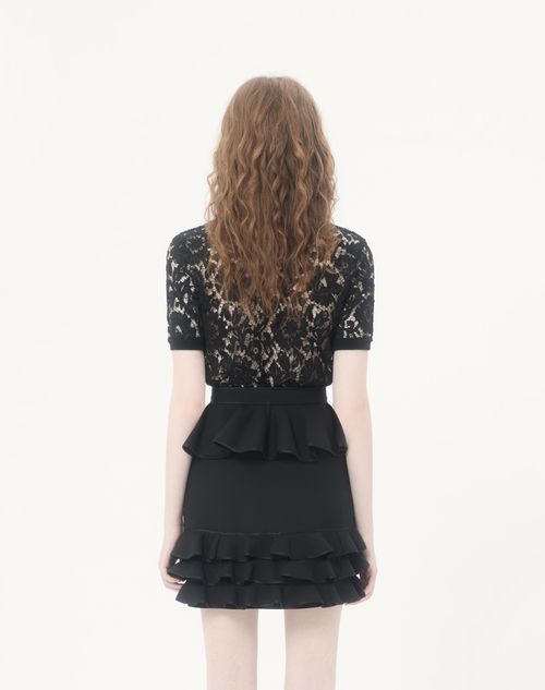 Valentino - Cotton And Lace Top - Black - Woman - Knitwear
