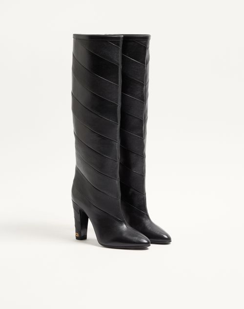Valentino Garavani - Rayons Nappa Boot With Chevron Pattern 100mm - Black - Woman - Boots And Ankle Boots