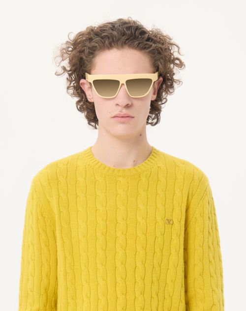 Valentino - Suéter Valentino De Cachemira En Punto Trenzado Con Vlogo - Amarillo - Hombre - Prendas De Punto