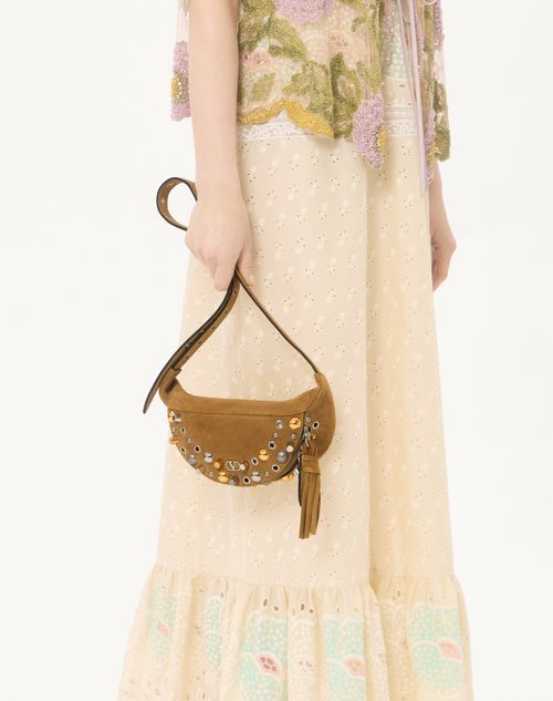 Valentino Garavani - Valentino Garavani Nellcôte Suede Belt Bag - Havana Beige - Woman - Valentino Garavani Nellcote