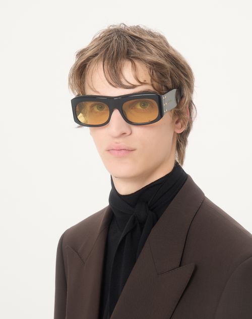 Valentino - Occhiale Rettangolare In Acetato - Nero/giallo - Unisex - Occhiali