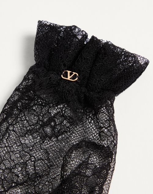 Valentino Garavani - Vlogo Signature Lace Gloves - Black/gold - Woman - Hats And Gloves