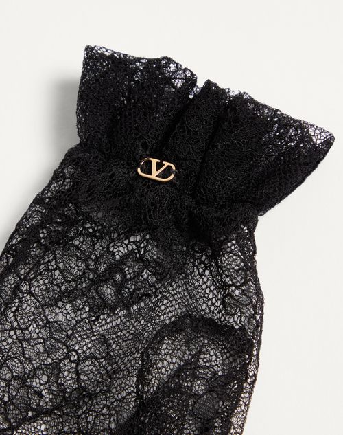 Valentino Garavani - Vlogo Signature Lace Gloves - Black/gold - Woman - New Arrivals