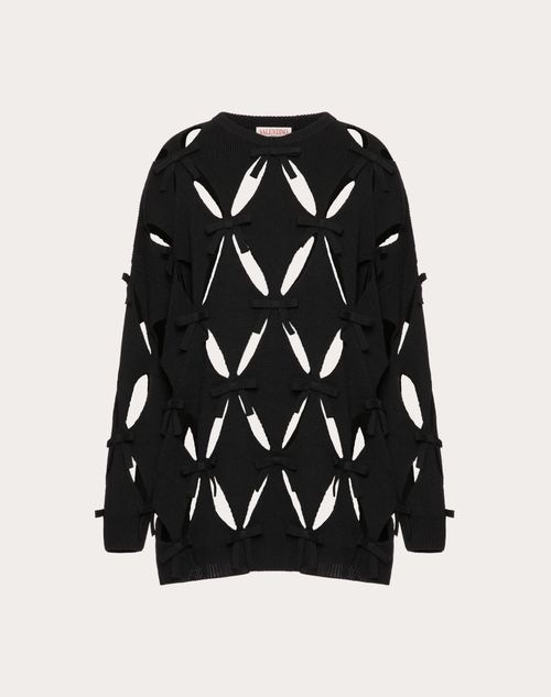 Valentino - Wool Sweater With Cut-out Diamond Embroidery And Bows - Black - Woman - Sweaters