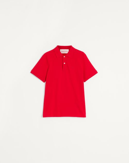 Valentino - Cotton Piqué Polo Shirt With Vlogo Embroidery - Red - Man - Tshirts And Sweatshirts