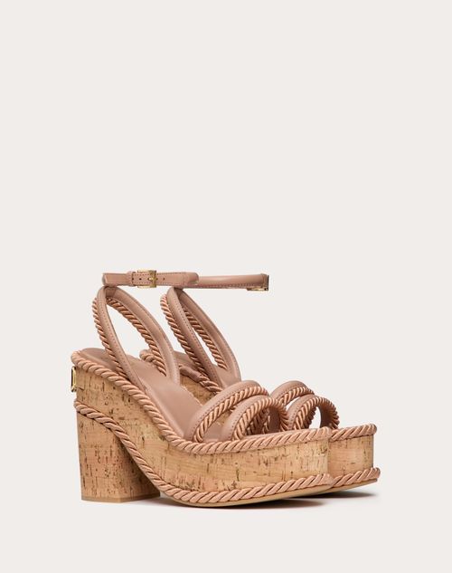Valentino Garavani - Vlogo Summerblocks Wedge Sandal In Nappa Leather And Silk Torchon 130mm - Rose Cannelle - Woman - Espadrilles And Wedges