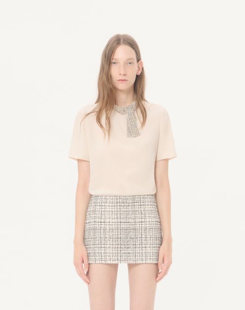 Valentino - Embroidered Crepe De Chine Top - Coral/silver - Woman - Shirts And Tops