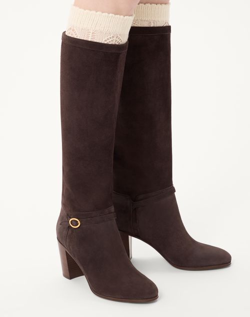 Valentino Garavani - Pattie Crust Leather Boot 75mm - Brown - Woman - Boots&booties - Shoes