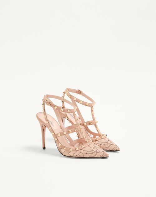 Valentino Garavani - Rockstud Lace Pump With Straps 100mm - Skin - Woman - Pumps