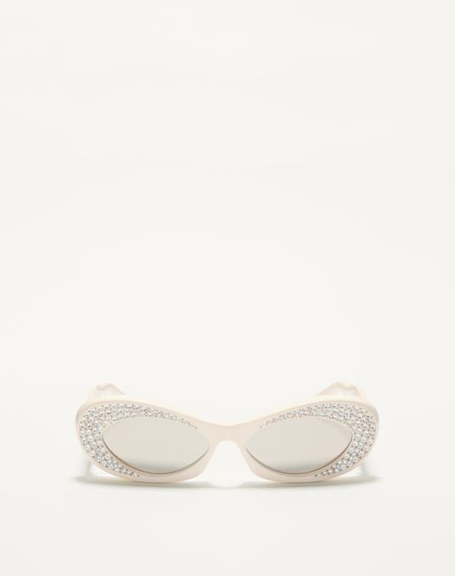 Valentino - Narrow Oval Acetate Frame - Ivory/silver - Woman - Eyewear