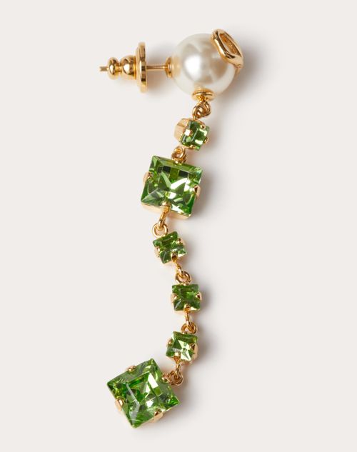 Valentino Garavani - Vlogo Signature Metal Earrings With Pearls And Crystals E-commerce Exclusive - Gold/green - Woman - Accessories