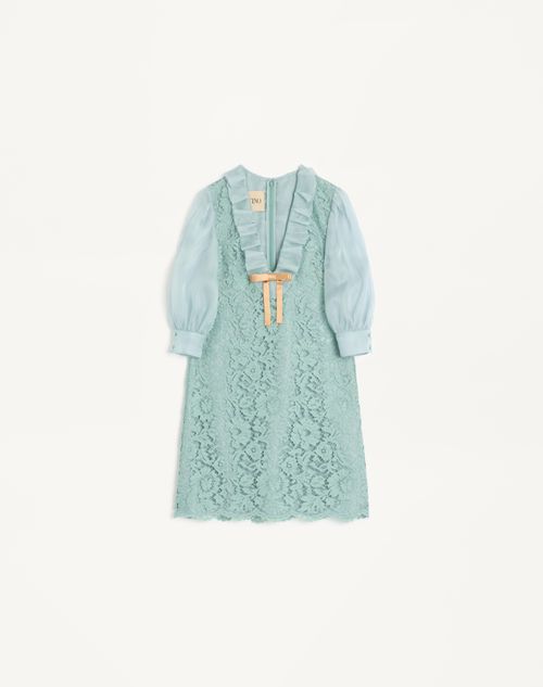 Valentino - Short Dress In Heavy Lace - Azure - Woman - Dresses