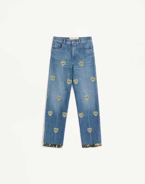 Valentino - Embroidered Denim Pants - Blue - Woman - Denim