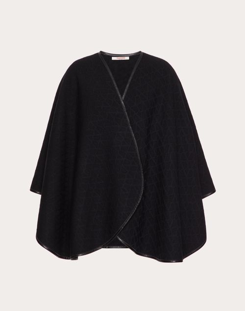 Valentino Garavani - Poncho En Laine Toile Iconographe Avec Finitions En Cuir - Noir - Femme - Accessoires Textiles