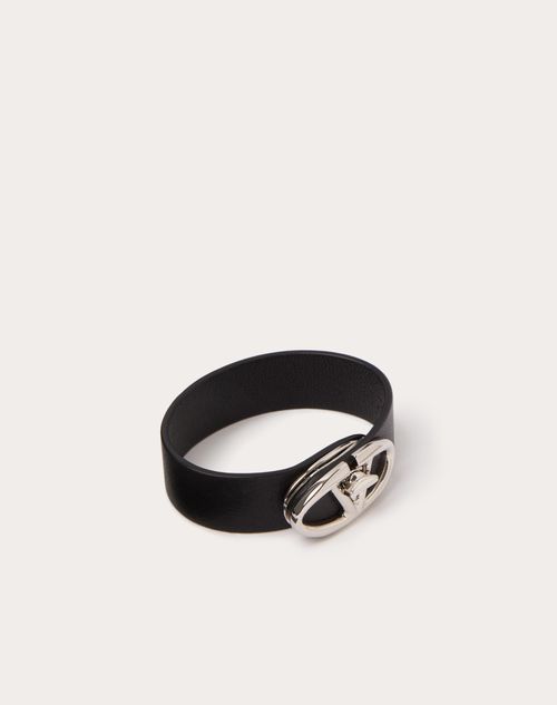 Valentino Garavani - Valentino Garavani Vlogo The Bold Edition Bracelet In Leather And Metal - Black - Man - Jewelry