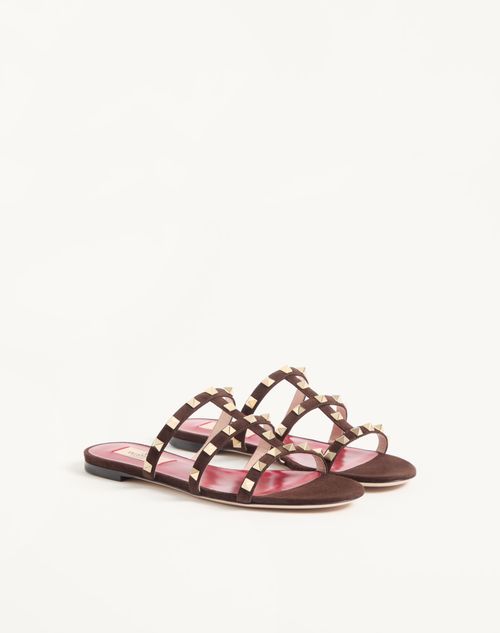 Valentino Garavani - Rockstud Slide Sandal In Suede 05mm - Ebony - Woman - Sandals
