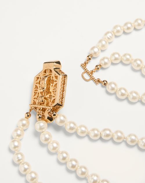 Valentino Garavani - Pas Plus Necklace In Metal, Enamel, Resin, Pearls And Swarovski® Crystals - Crystal/cream - Woman - Fashion Jewelry