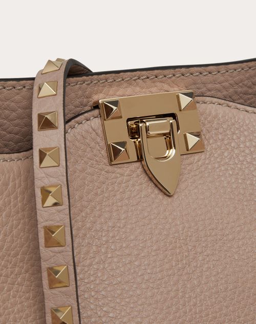 Valentino Camel Brown Grainy Leather Rockstud Tote Bag