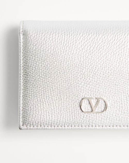 Valentino Garavani - Vlogo Signature Laminated Grainy Calfskin Wallet - Silver - Woman - Wallets And Small Leather Goods